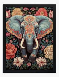 Ornate Elephant & Florals Art Print - Black