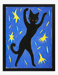 Matisse-Inspired Dancing Cat Art Print - Black