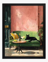 Chic Cat & Cocktail Lounge Art Print - Black