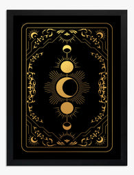 Lunar Phases Gold Foil Art Print Black