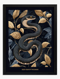 Golden Snake Elegance Art Print - Black