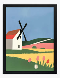 Tulip Field Breeze Art Print - Black