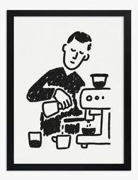 Morning Barista Sketch Art Print Black