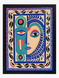 Modern Folk Face Fusion Art Print Black
