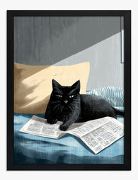 Black Cat & Morning Paper Art Print Black