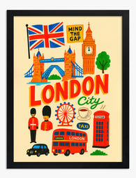 London Charm & Icons Art Print - Black