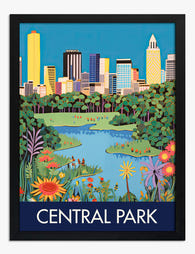 Central Park Skyline Glow Art Print - Black