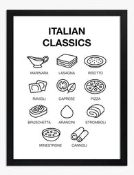 Italian Culinary Delights Art Print - Black