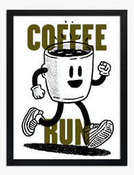Coffee Run Cartoon Art Print Black