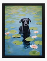 Monet-Inspired Waterlily Pup Art Print - Black