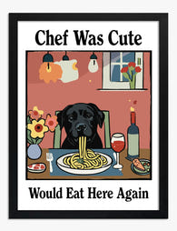 Cute Chef Dog Dinner Art Print - Black
