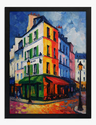 Paris Street Corner Glow Art Print - Black
