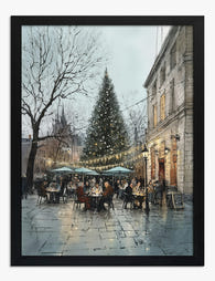 London Holiday Gathering Art Print - Black