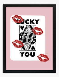 Lucky Card Kiss Queen Art Print - Black