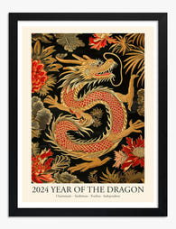 Gold Dragon 2024 Art Print Black Frame
