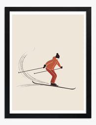 Vintage Skiing Scene Art Print Black Frame