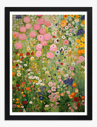 Klimts Floral Elegance Art Print Black Frame