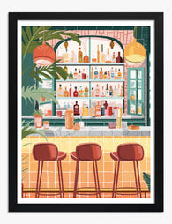 Retro Boho Cocktail Art Print Black Frame