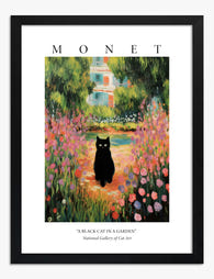Garden With Cat Art Print Black Frame