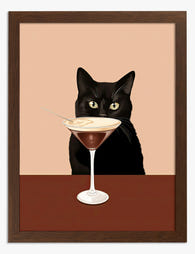 Curious Cat & Martini Art Print - Brown