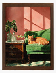 Sunlit Cat & Cocktails Art Print - Brown