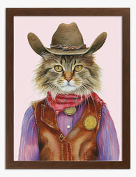 Cowboy Cat Charm Art Print - Brown
