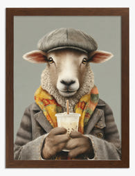 Cozy Sheep Sips Art Print - Brown