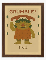 Cheerful Troll Whimsy Art Print - Brown