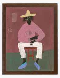 Relaxed Figure in Straw Hat Art Print Brown