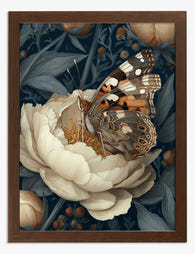 Butterfly & Peony Elegance Art Print - Brown
