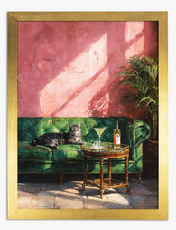 Sunlit Cat & Cocktails Art Print - Gold