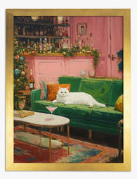 Festive Cat Lounge Art Print - Gold