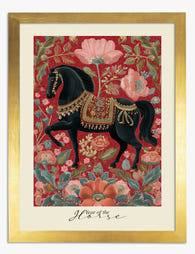 Regal Black Horse & Blooms Art Print Gold