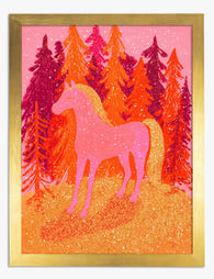 Neon Forest Horse Art Print - Gold