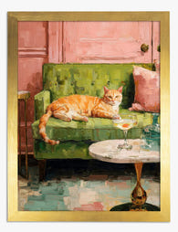 Cozy Cat & Cocktail Moment Art Print - Gold