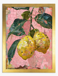Mosaic Lemons on Pink Art Print - Gold