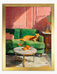 Autumn Lounge with Cat Art Print - Gold