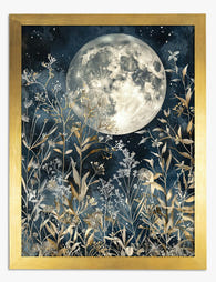 Moonlit Wildflower Night Art Print - Gold