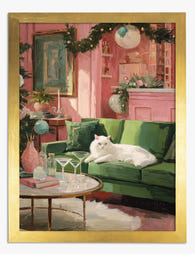 Holiday Cat in Style Art Print - Gold