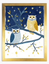 Starlit Owls Art Print - Gold