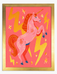 Electric Pink Unicorn Art Print - Gold
