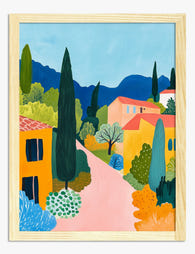 Sunlit Italian Village Art Print Oak