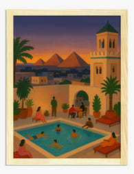Sunset Poolside in Cairo Art Print - Oak