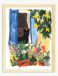 Window Cat in Tuscany Art Print - Oak