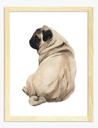 Pug in Profile Art Print Oak