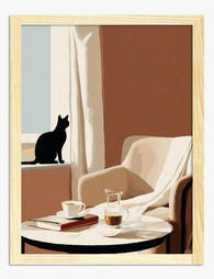 Cat & Coffee Still Life Art Print Oak