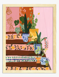 Patterned Steps & Greenery Art Print - Oak