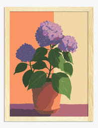 Purple Hydrangea Still Life Art Print - Oak