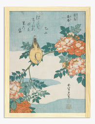 Warbler & Roses by Hokusai Art Print Oak