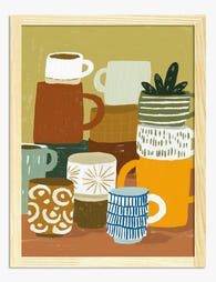 Stacked Mugs Boho Vibes Art Print Oak